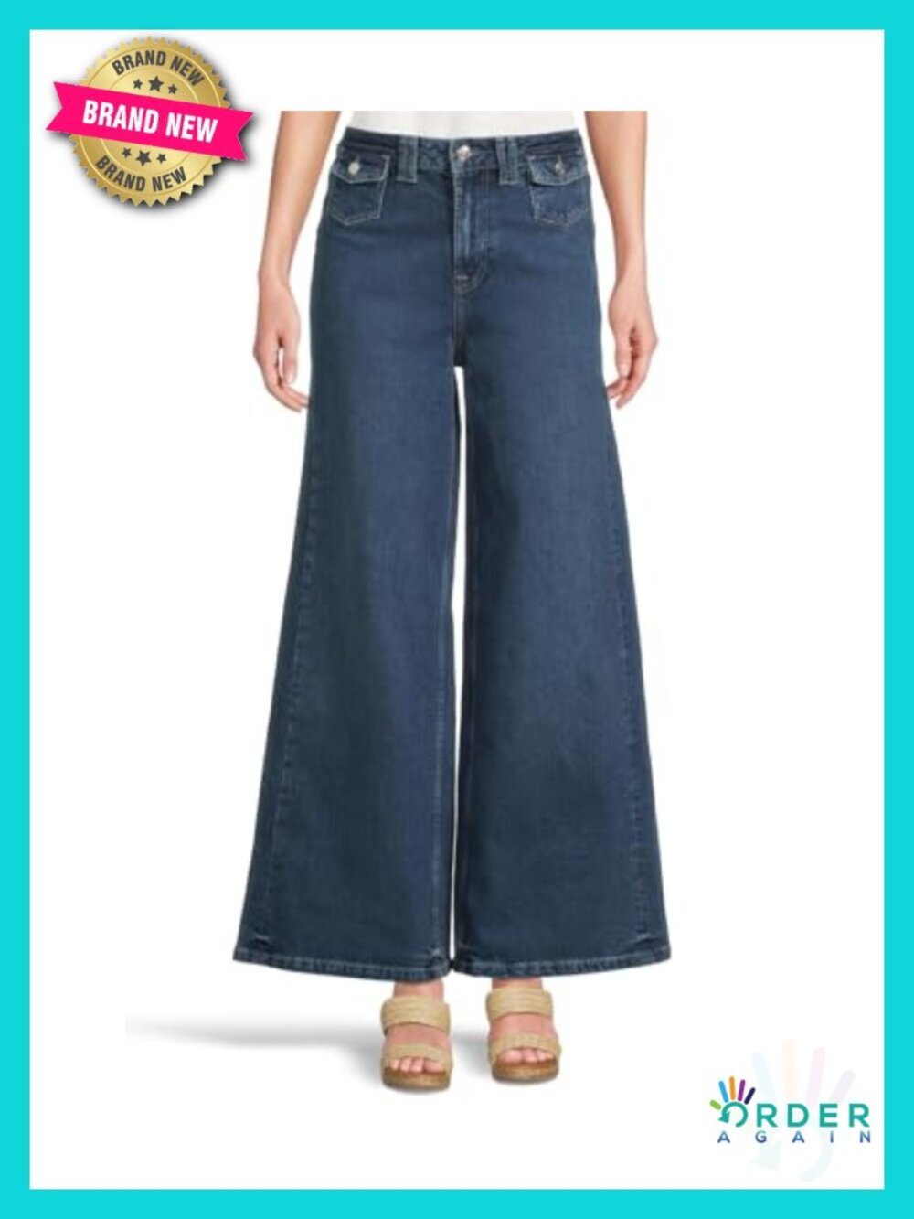 High-Rise Palazzo Jeans - Wide Leg Stretch Denim Pull-On